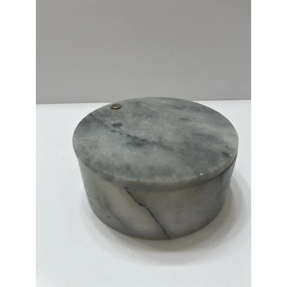 Gray Marble Spice Container Swivel Lid 2 Compartments 3lbs Round 5x2